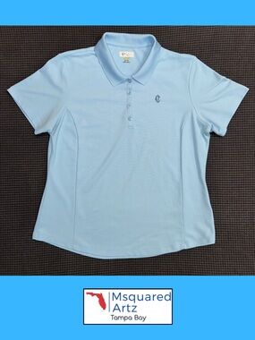 Greg Norman Womens Polo Shirt XL Blue Play Dry Golf Performance Short Sleeve